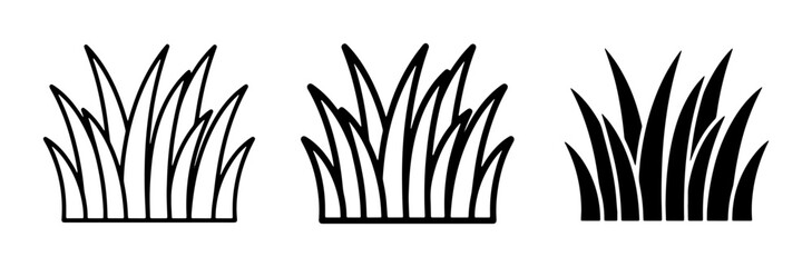 Grass Clumps, Vector Icons: Outline, Silhouette, and Filled Styles for Nature and Garden Designs © Saiful
