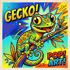 Fototapeta premium Vibrant pop art illustration of a colorful chameleon on a tree branch