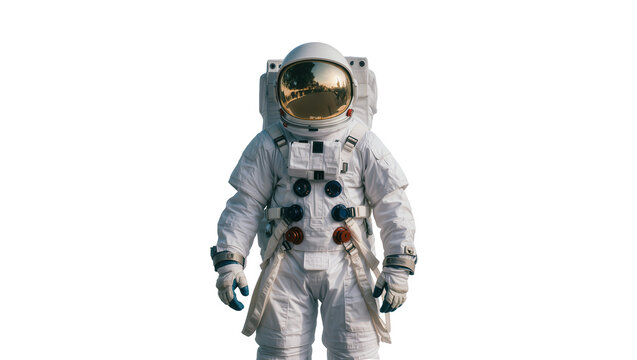 Astronaut in white spacesuit with reflective helmet