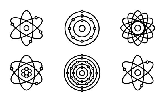 Atomic Structure Icons, Science Symbols, Molecular Models, Chemistry Elements, Vector Graphics