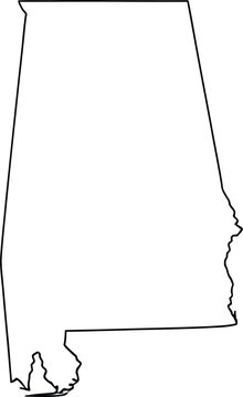 A simple black outline map of the state of alabama, showing the geographic boundary shape, isolated on a white background