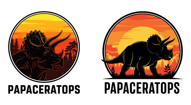 Triceratops Silhouette With Scenic Sunset Background Vector Illustration dinosaur reptile