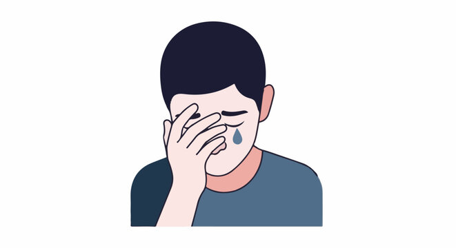 A simplified illustration of a distressed person with a tear falling from their eye