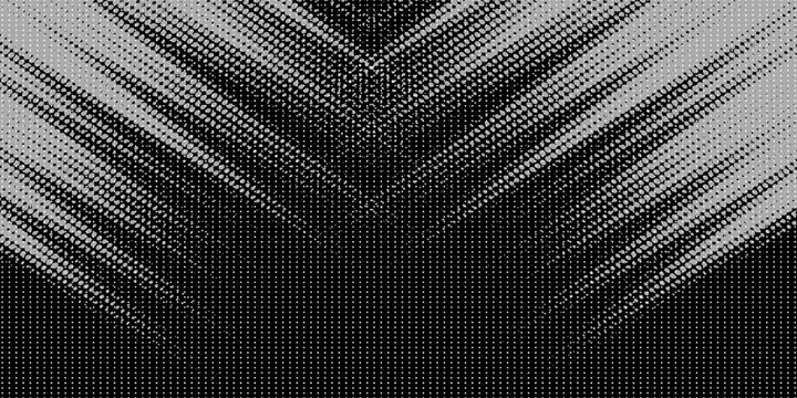 An abstract, high-contrast image featuring a dense grid of small squares that transitions from solid black at the top to white at the bottom, creating a dynamic, dissolving or fading effect across the