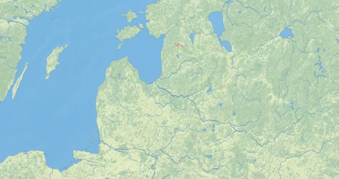 Latvia on Globe. Zoom into the country with Earth spinning on dark background. Physical world map with Latvia and label on it. Country view animation.