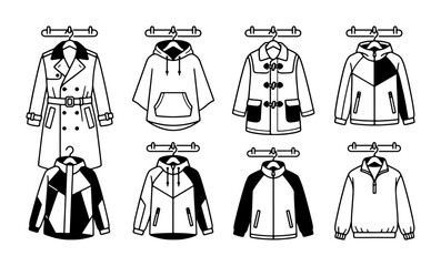 Vector Icons: Fashion Outerwear Collection, 8 Coats & Jackets, Minimalist Style © Sumaiya
