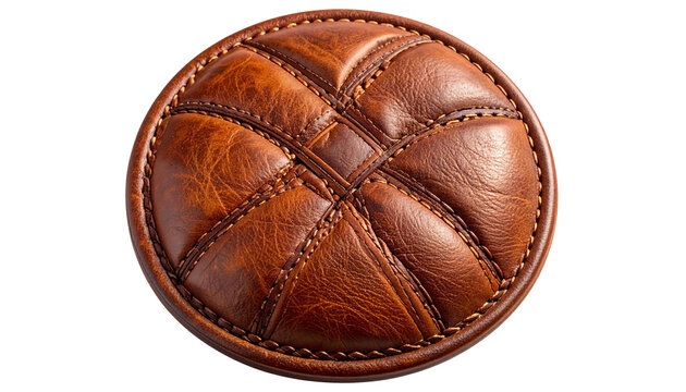 Brown leather round object with stitching isolated on solid white Background3
