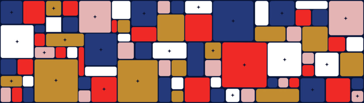 Abstract Geometric Rounded Rectangle Pattern Background in Red Blue and Gold Colors