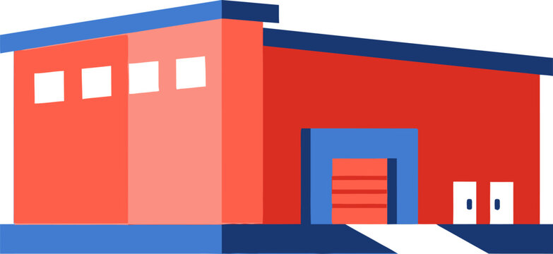 Illustration of a modern industrial building with loading dock.