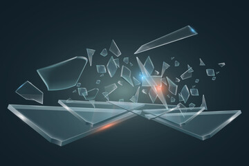 Fototapeta premium Shard fragments exploding with sparkling light creating a transparent abstract background