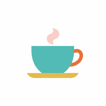 Illustration of a steaming cup of coffee on a saucer.