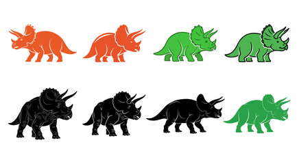 Obraz premium Triceratops Silhouette Variations In Orange Green And Black dinosaur reptile