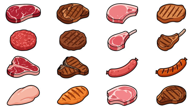 Various cuts of raw and grilled meat raw meat steak