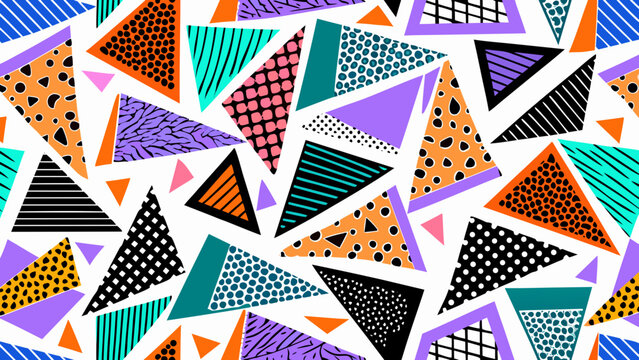 Triangle pattern with dotted and striped textures colorful vector illustration