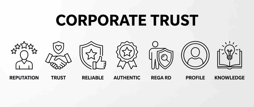 Corporate trust icons display professional reputation and reliable business values here.