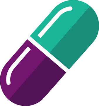 Illustration of a two-tone capsule pill with white highlights.
