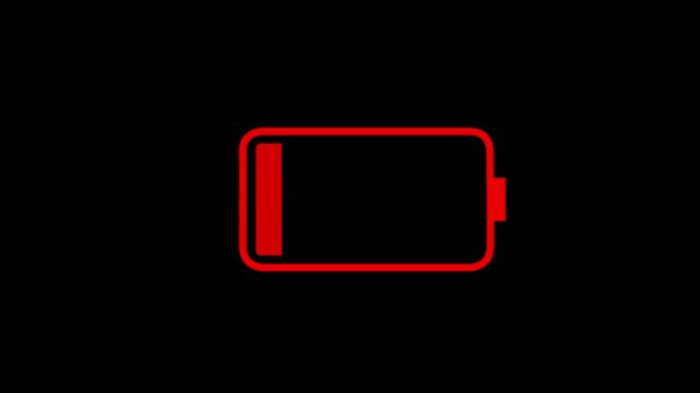 Animation featuring a low battery text icon against, ideal for digital and tech-themed projects. on a black background 4k animation video