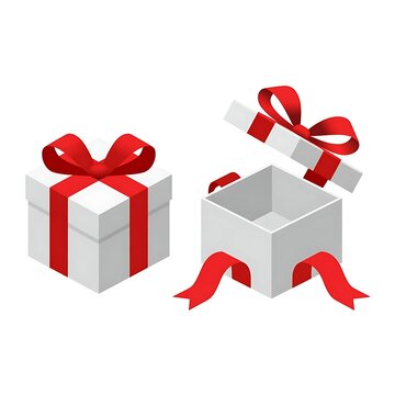 White Gift Box with Red Ribbon Bow for Christmas Birthday and Celebration Gifts