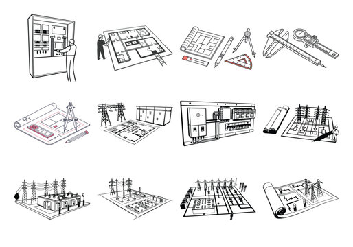 Technical of electrical engineering and architectural plans technical blueprints