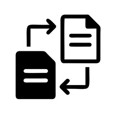 Fototapeta premium Document exchange or sync icon with arrows - Minimalist vector icon showing two documents swapping data with double arrows.