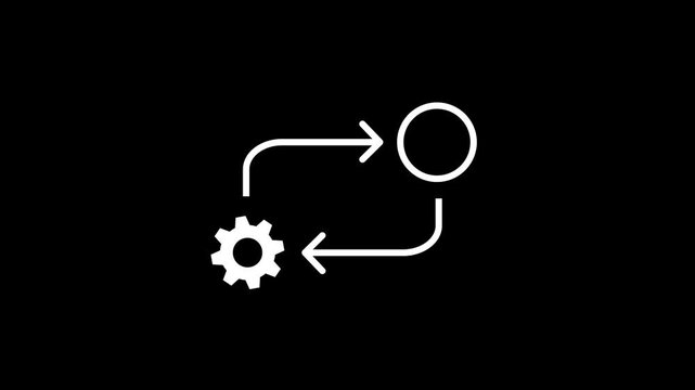 Process icon in flat style isolated on Black. Process symbol in White for your web site design on Black background. 4k video animation