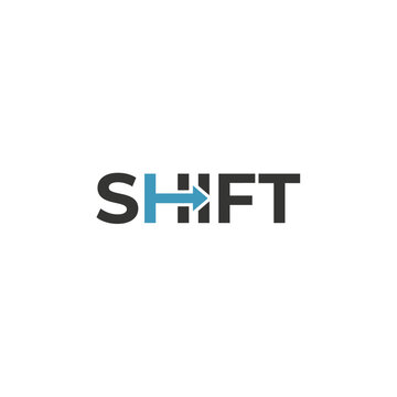 Shift word logo with blue arrow icon design