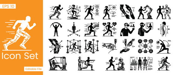 Obraz premium Ancient Tribal Running and Human Activity Symbol Collection, Prehistoric Cave Art Pictograms, Primitive Lifestyle Glyphs, Indigenous Cultural Icons and Historical Petroglyph Illustrations for Heritage