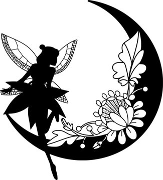 Mystic pixie fairy silhouette elements set for background and graphic design