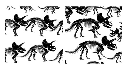 Naklejka premium Triceratops Silhouettes On White Background Paleontology Illustration Pattern dinosaur reptile