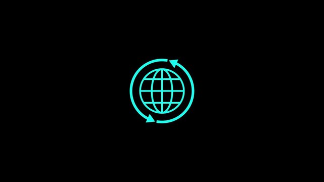 Minimalist globe icon on dark background. Digital globe icon for connectivity themes. Global network globe icon spinning for international business