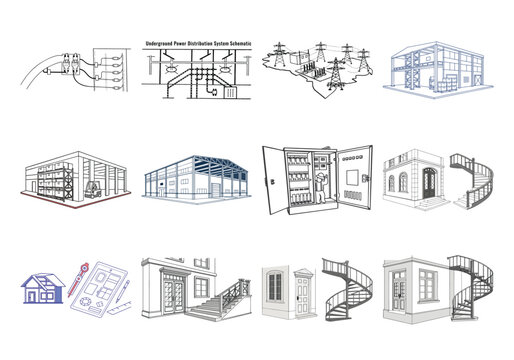 Architectural and electrical schematics with building and floor plans building floor plans