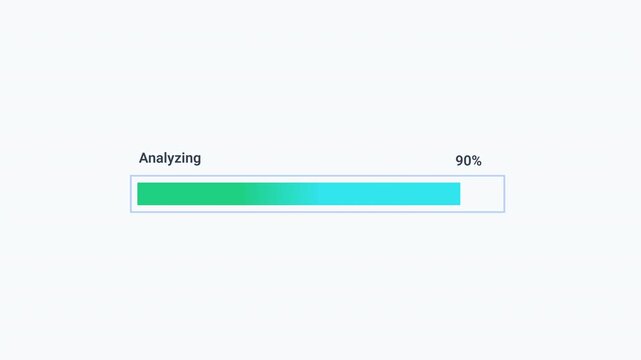 Animated analyzing progress bar with percentage display and smooth fill movement on a clean background. Ideal for data analysis, performance evaluation, system diagnostics, analytics workflows, and te