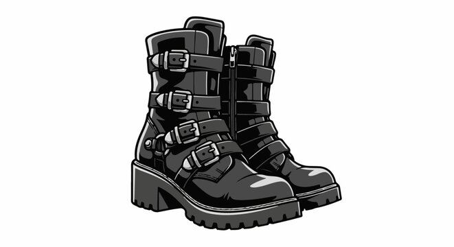 Black buckled ankle boots with thick soles and zippers