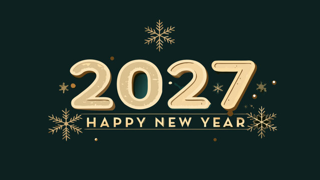 Golden 2027 New Year Text With Snowflakes 3d Vector Illustration