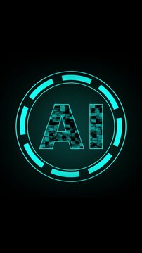Artificial intelligence logo with glowing cyan circuit. Artificial intelligence logo animation for technology themes. Artificial intelligence logo visual for digital projects.