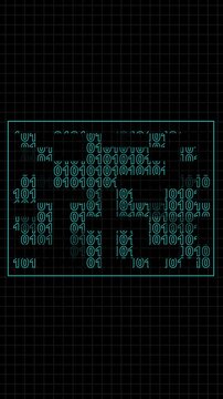 Abstract binary code data stream filling square frame. Abstract binary code animation for digital themes. Abstract binary code visual for technology projects.