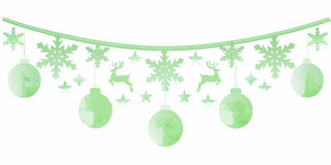 Green christmas ornaments reindeer and snowflakes vector illustration on white background © Indira