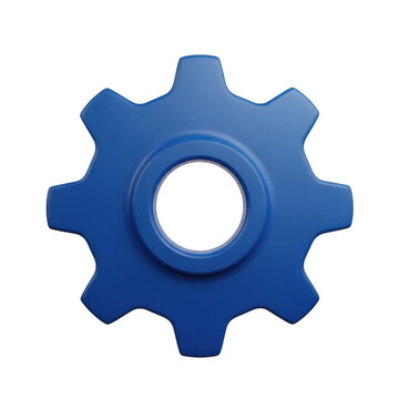 Blue interlocking gears icon with metallic finish