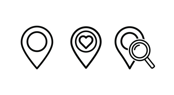 Location favorite and search icons in black line style on white background