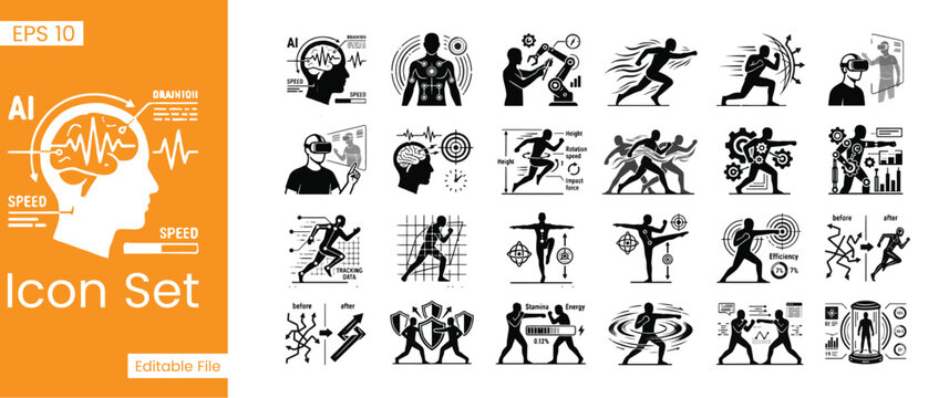 Artificial Intelligence and Human Motion Tech Icon Set