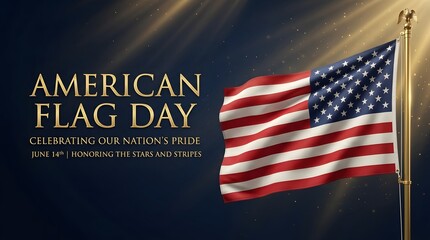 American Flag Day Celebration with Waving Flag and Golden Light Beams