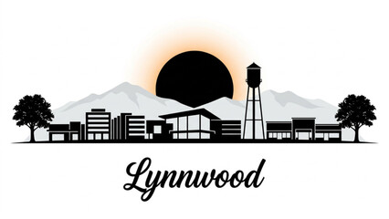 Obraz premium Lynnwood Washington Skyline Silhouette — A Pacific Northwest Transit City Vector Illustration