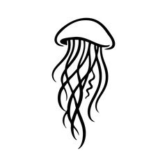 Logo vida marina. Dibujo minimalista con líneas de una medusa aislada  © teracreonte