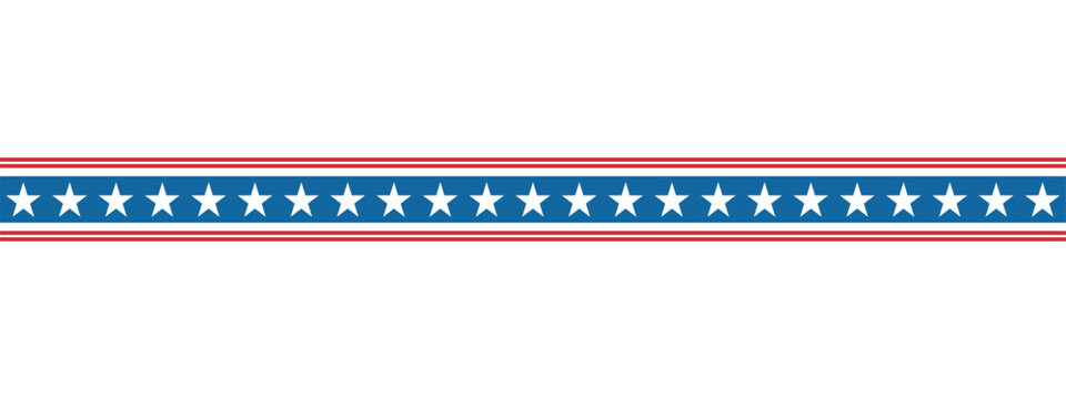 Patriotic red, white and blue star border banner for fourth of july and independence day designs.