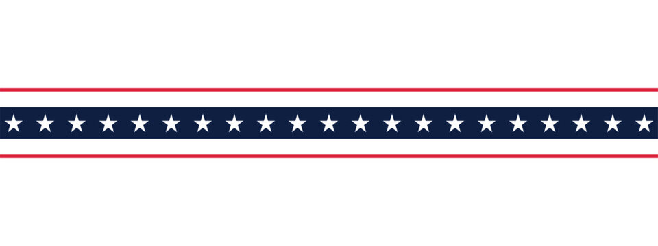 Horizontal american patriotic star border with stars and red stripes.