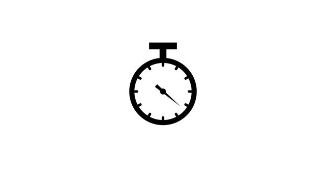 Minimalist stopwatch icon animation showing passing time on white background graphic motion element for countdown or timer presentations for digital media use.