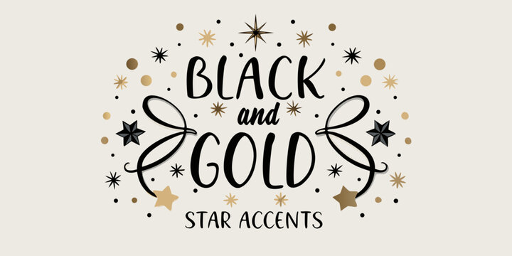 Black and gold cursive typography with star accents on a white background