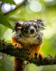 Fototapeta premium Small Lemur Sitting on Tree Branch.