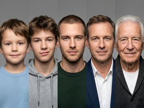 Growth, maturity, aging, longevity, generational change, and the natural human life cycle. For medical education, gerontology, healthcare publications, insurance marketing, psychology, sociology, and 