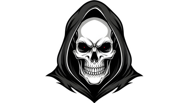 Intense Hooded Skull Illustration for dynamic marketing strategies, compelling brand logo design, and powerful digital background integration